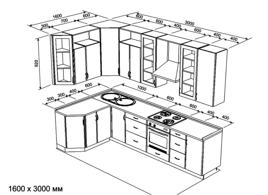 Проект п образной кухни с размерами