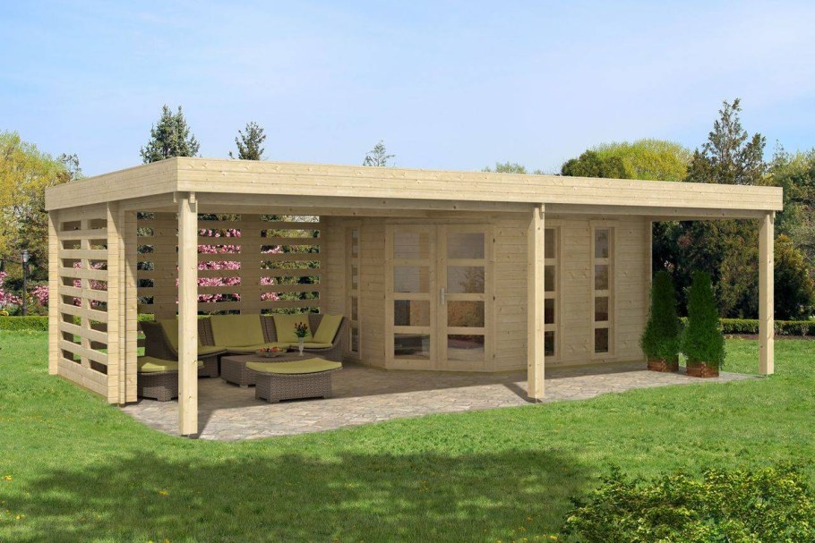 Бытовка с односкатной крышей и верандой