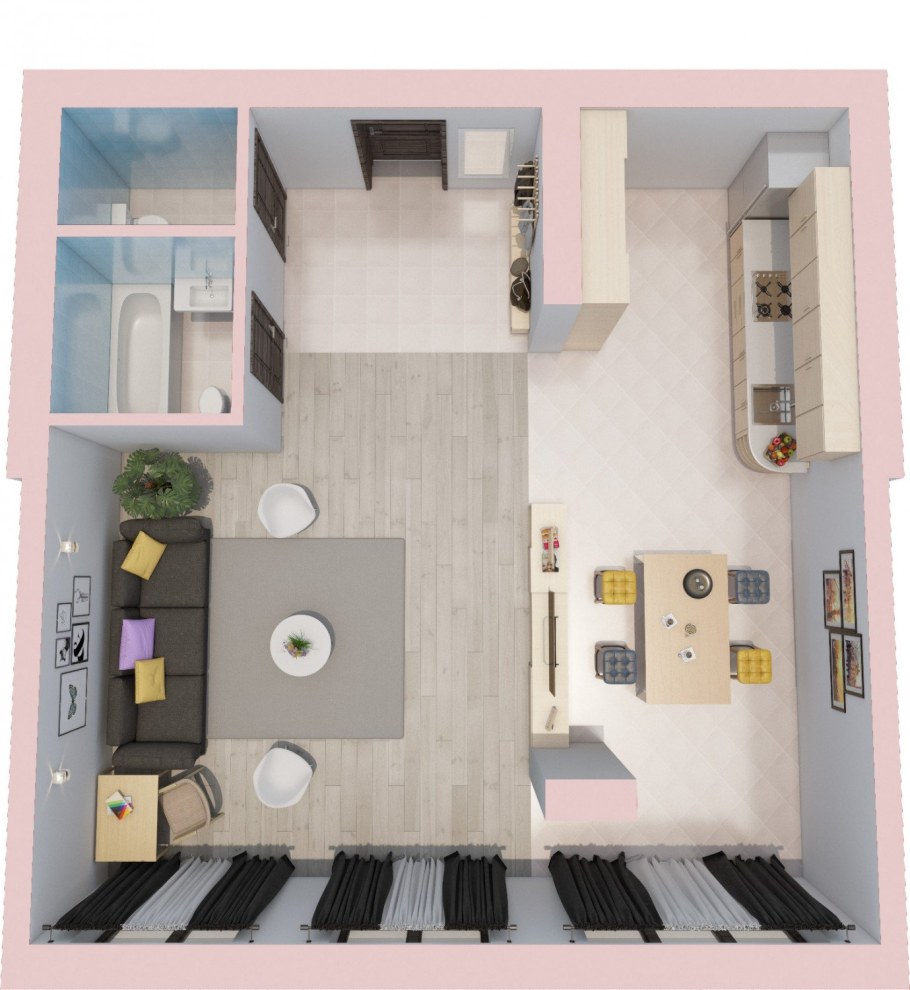 Планировка однокомнатной студии 30 кв.м