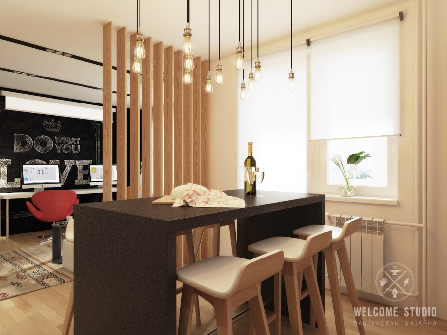 Скандинавский стиль в гостиной с телевизором