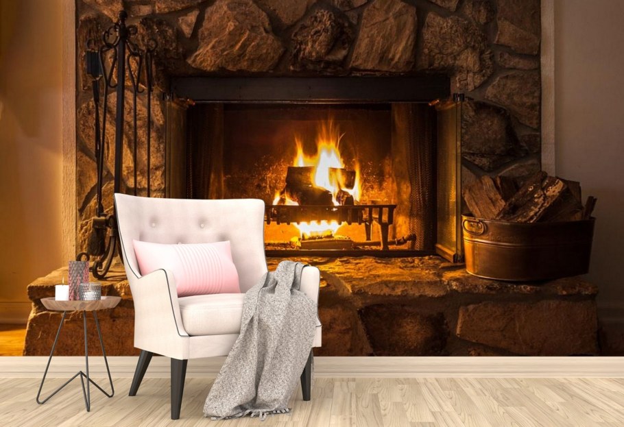 Фотообои стена с камином