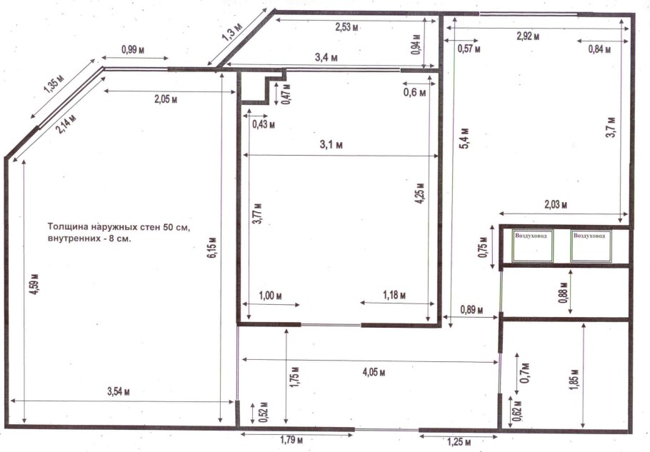 Чертеж двухкомнатной квартиры