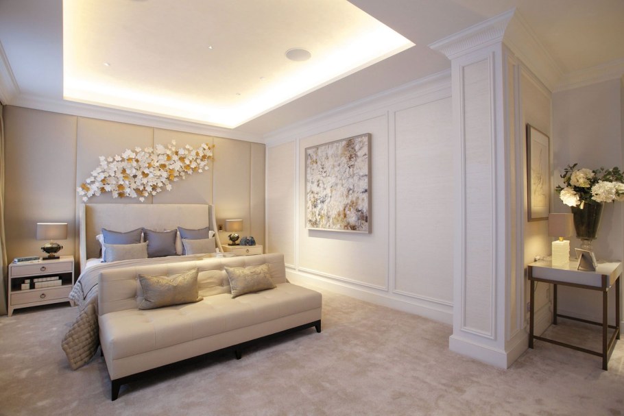 Бежевые стены в спальне