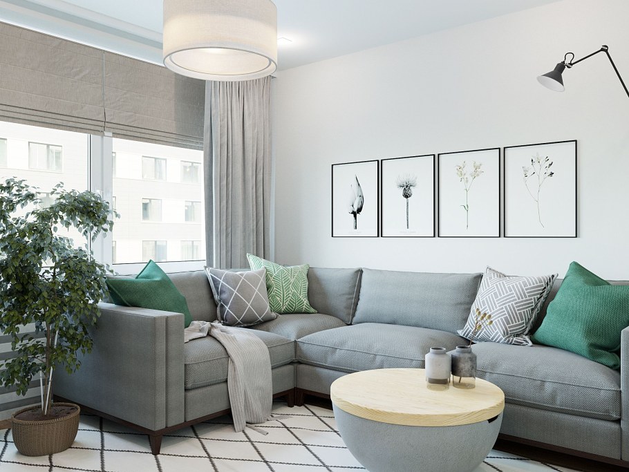 Серый диван в интерьере