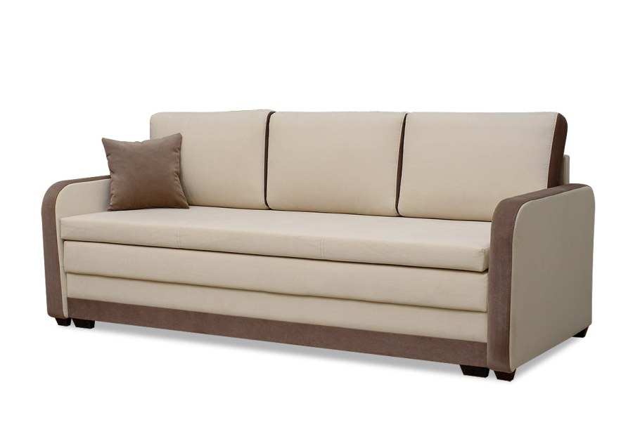 Кожаный диван с деревянными подлокотниками