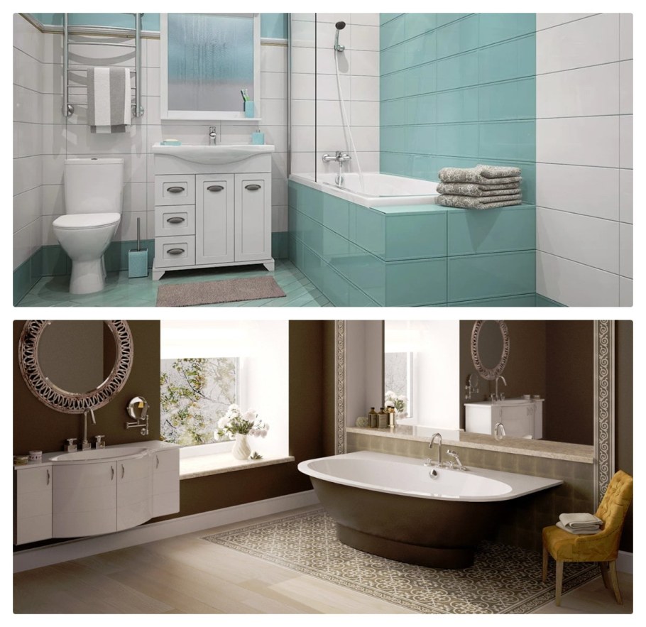 Серая ванная комната с яркими аксессуарами