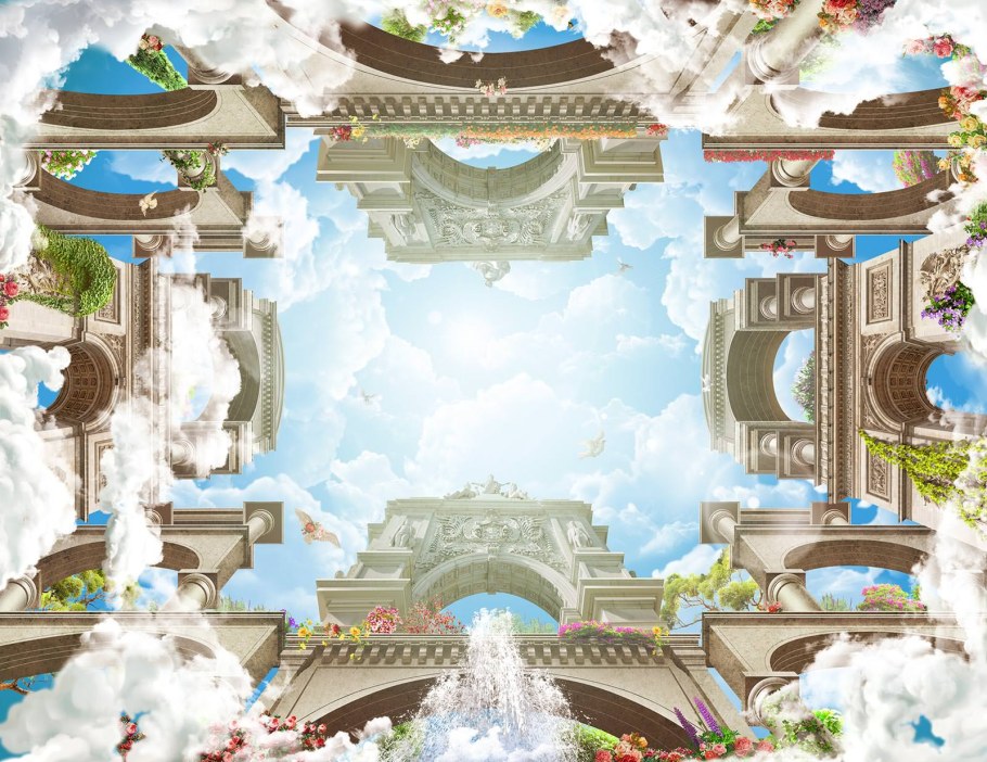 Отделка потолка обоями