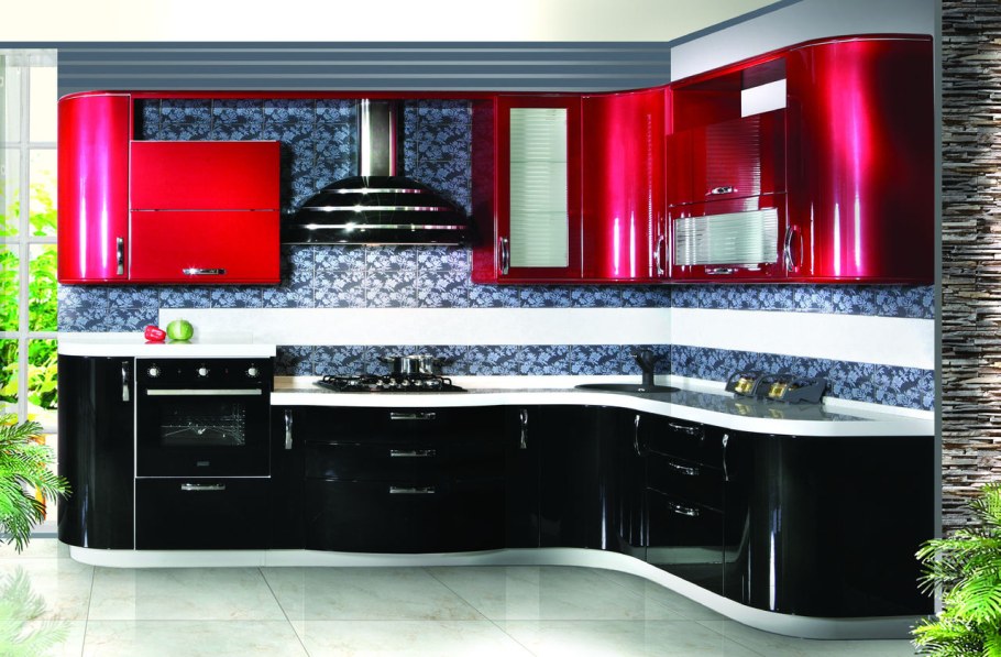 Кухонный гарнитур красный с черным