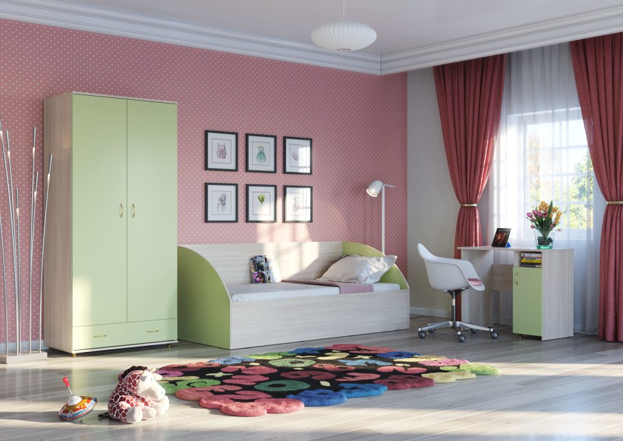 Салатовая мебель в детской