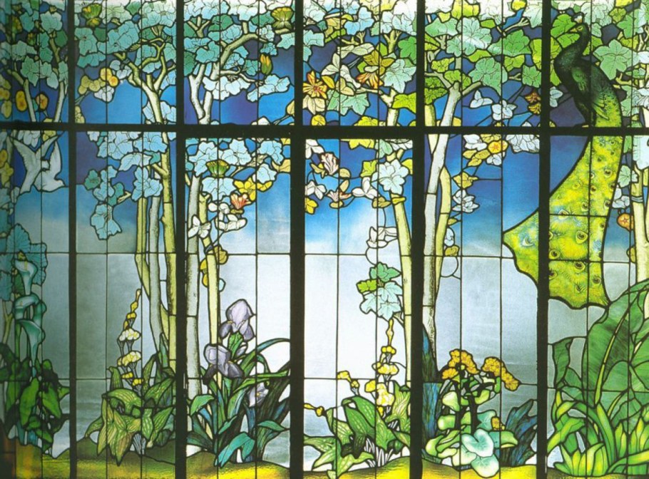«Павлины и голуби» Жак Грюбер витраж