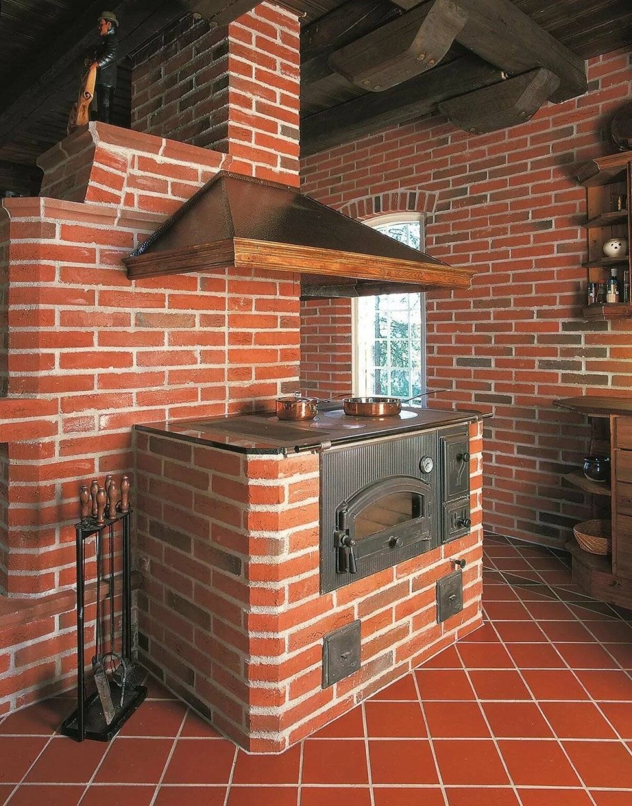 Кирпичная печь шведка с камином