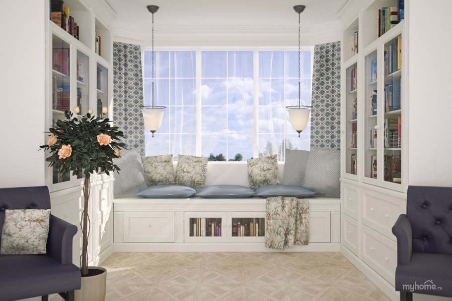 Интерьер с прямоугольным эркером