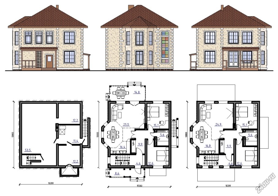 Чертеж двухэтажного коттеджа