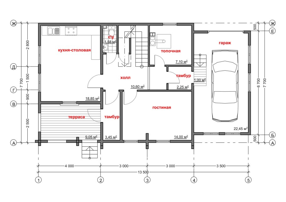 Проект дома с гаражом снизу