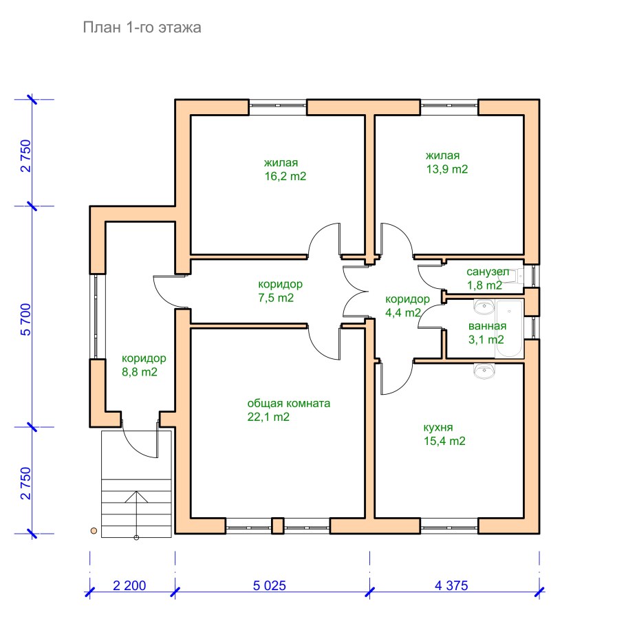 Проект одноэтажного дома вход сбоку