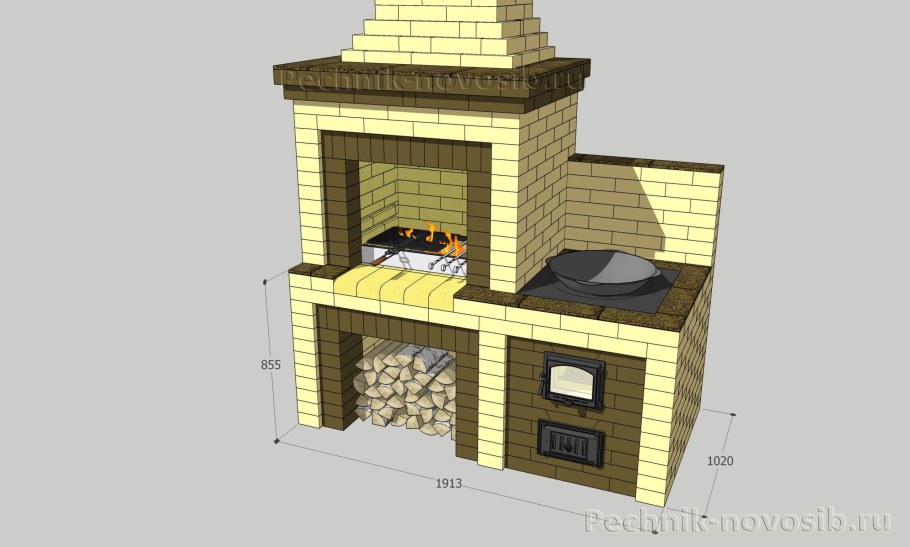 Мангальная зона из кирпича с казаном чертежи