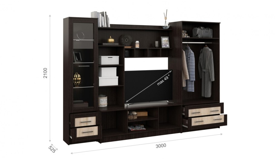 Стенка Рио-2 белый жемчуг/белый гл