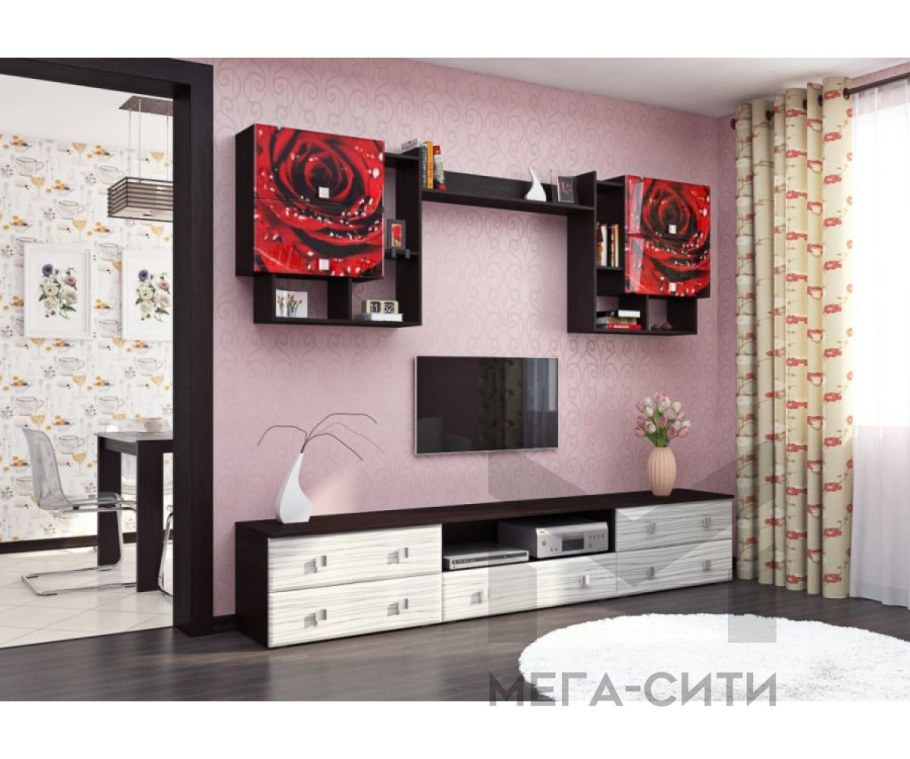 Стенка Лия белый/белый глянец