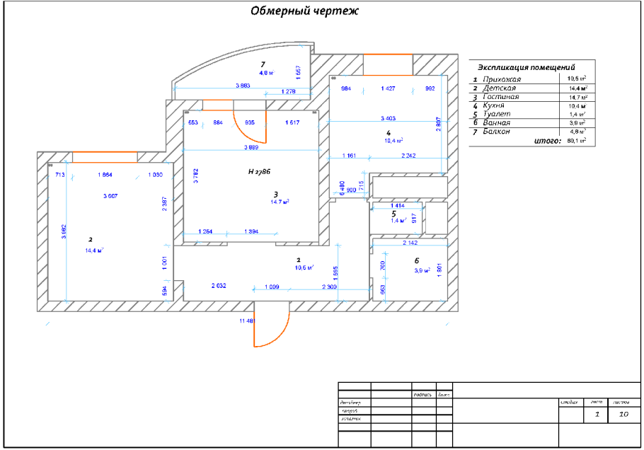 Обмерный чертеж помещения геодезия