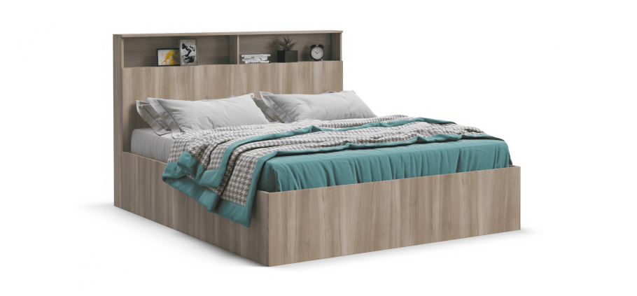 Кровать Люкс рогожка Malmo серая, крафт табачный