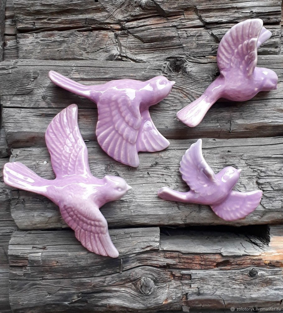 Керамические птички для декора на стену