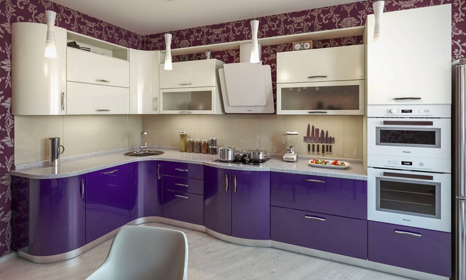 Фиолетовые кухни угловые