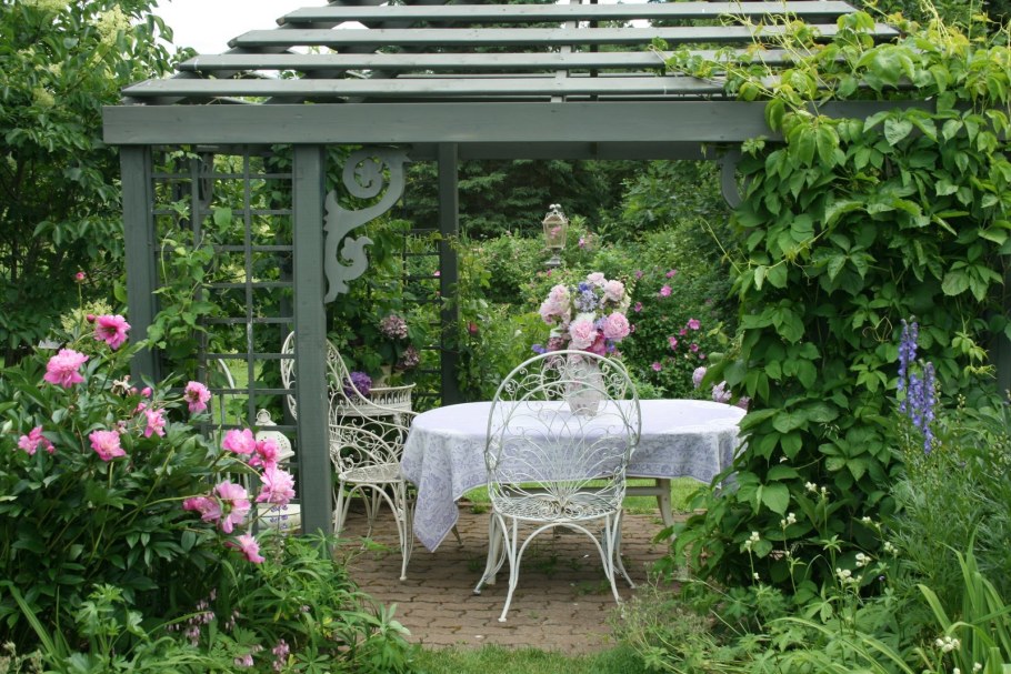 Пергола с цветами на даче