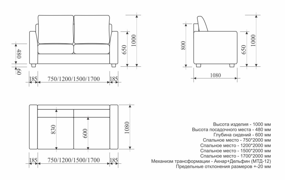 Малогабаритные диваны Размеры