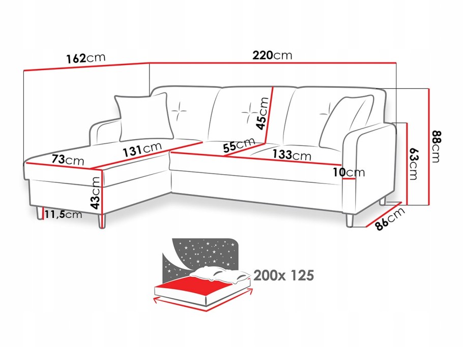 Угловой диван размер 220х160