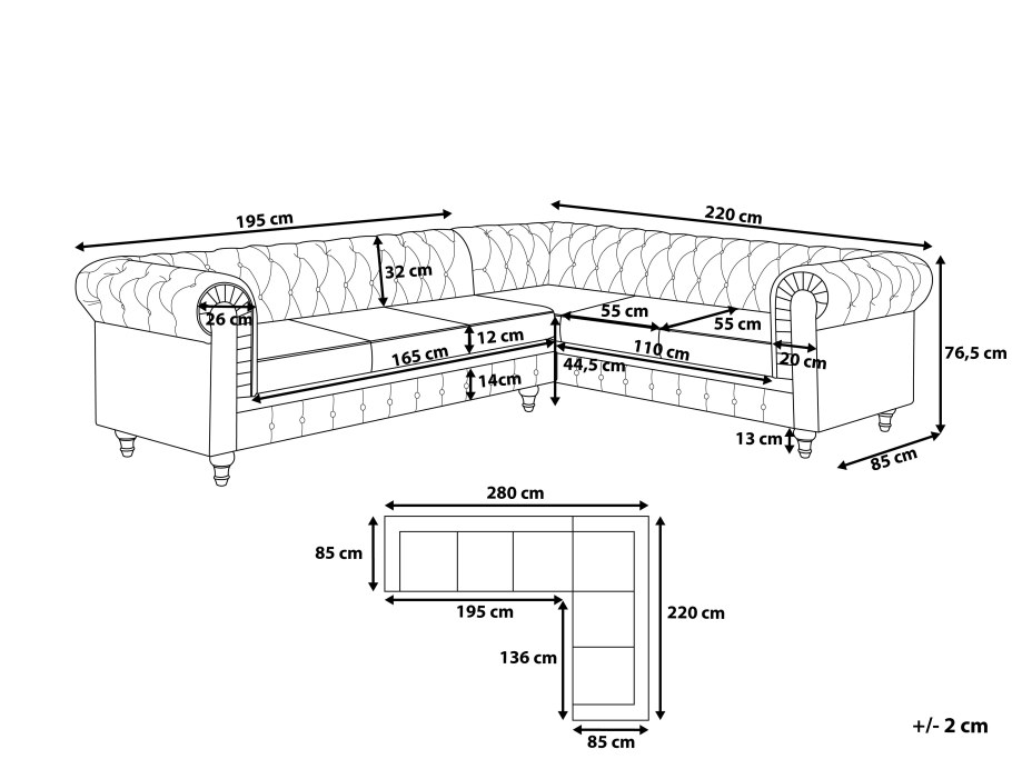 Диван угловой Честер габариты