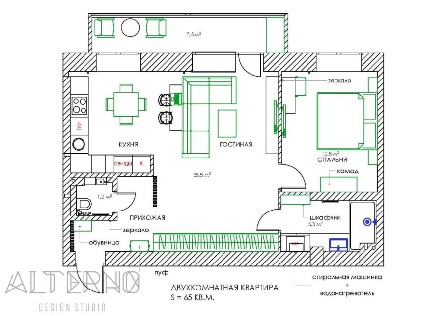 План двухкомнатной квартиры