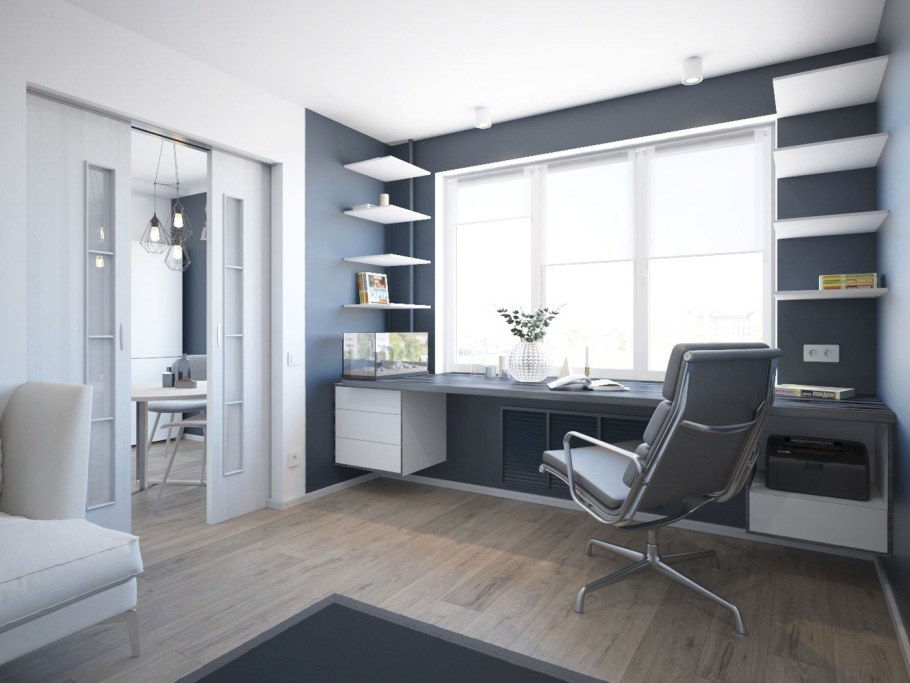 Шкаф у окна в детской со столом