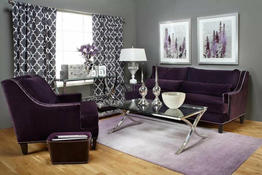 Гостиная в серо фиолетовых тонах