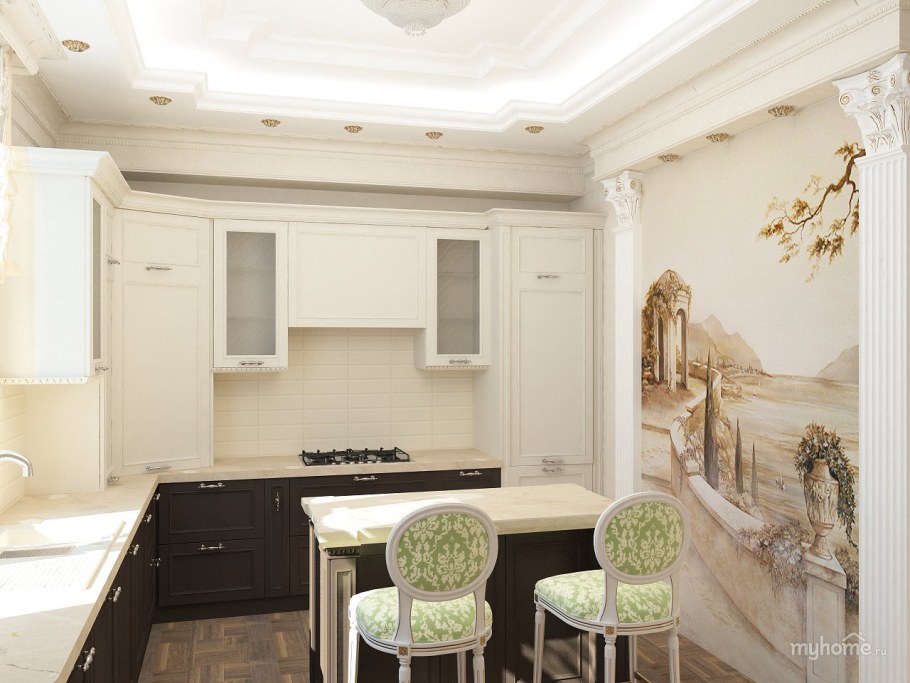 Кухня в зелено розовых тонах