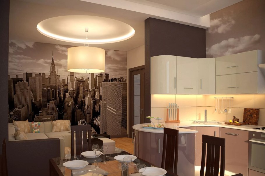 Фотообои на белой кухне