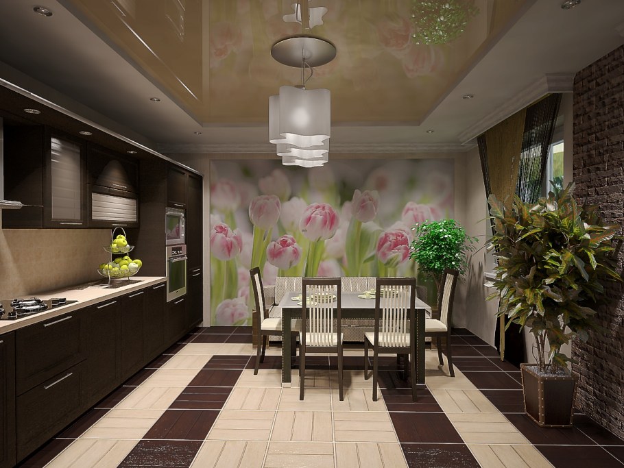 Фрески в интерьере кухни