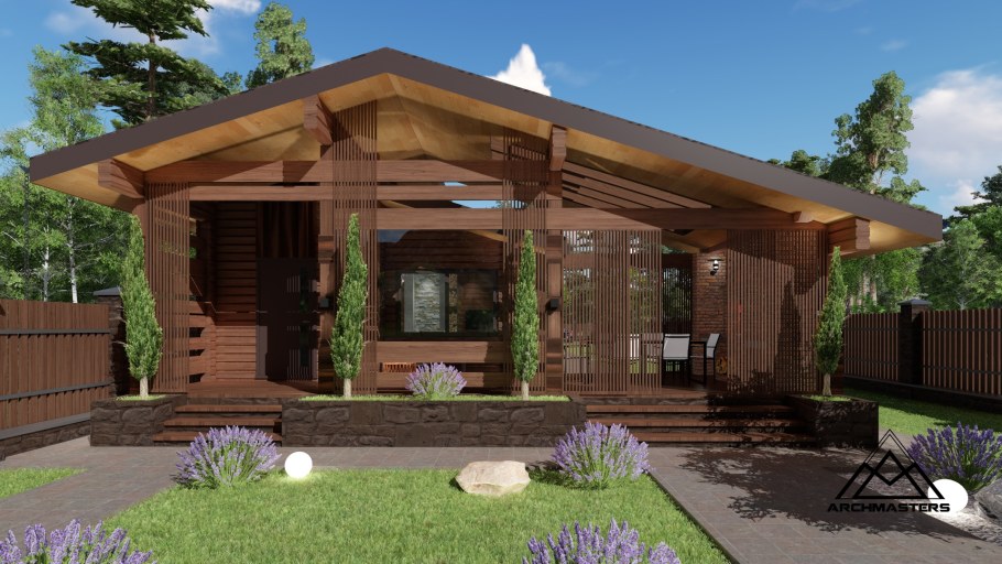 Баня 4 на 6 с беседкой под одной крышей