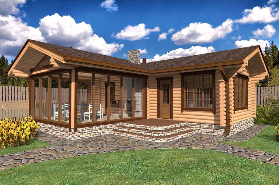 Баня с беседкой под односкатной крышей