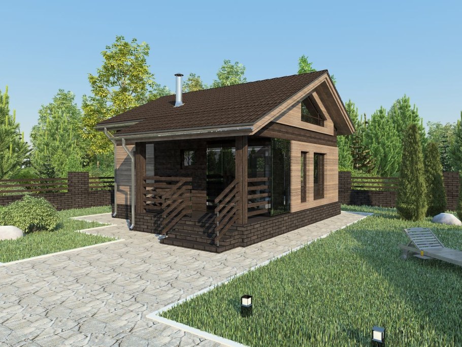 Баня с верандой и дровником