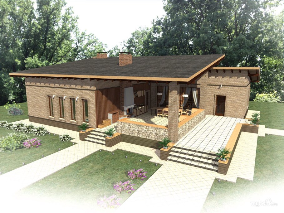 Проект летней кухни с террасой и барбекю