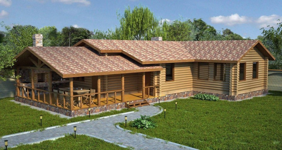 Баня с беседкой и мангальной зоной