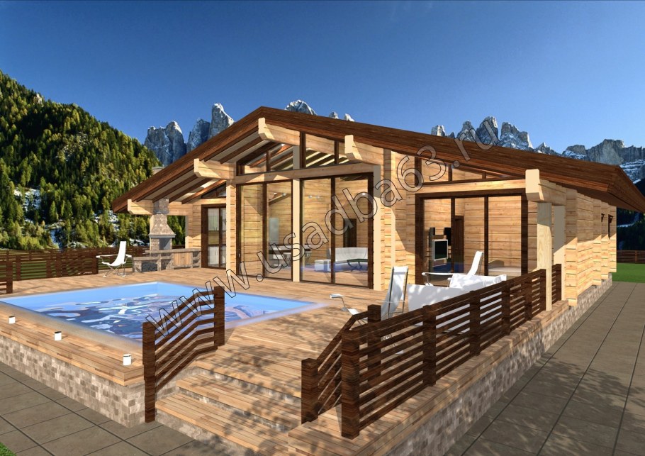 Угловая баня с мансардой и террасой