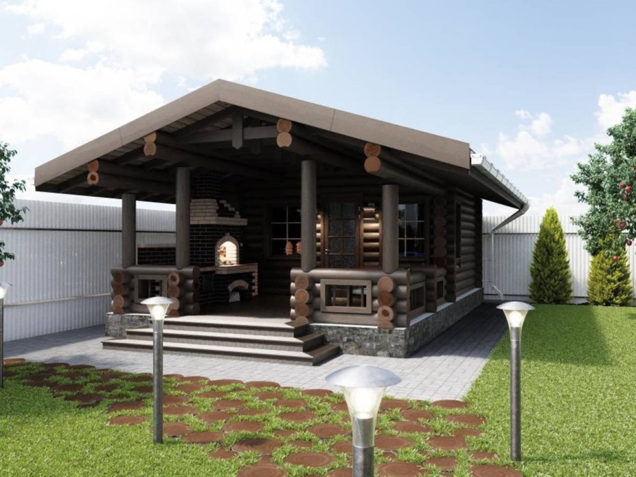 Баня с террасой и барбекюшницей