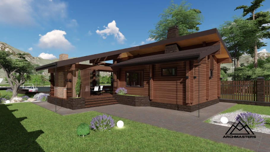 Проект бани с верандой и барбекю под одной крышей