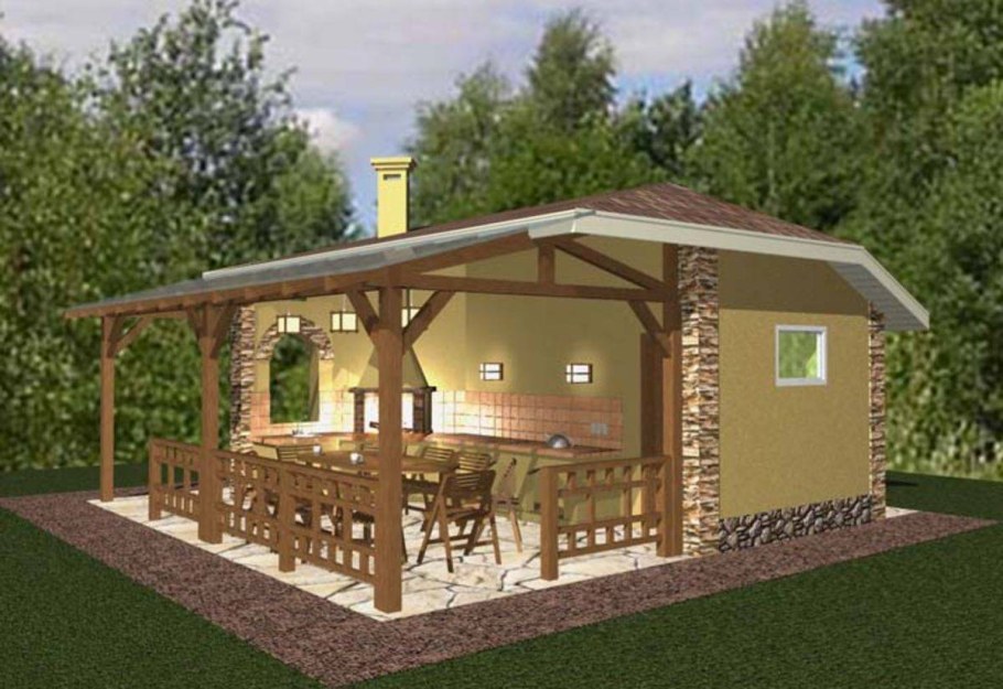 Баня 4 на 6 с беседкой под одной крышей