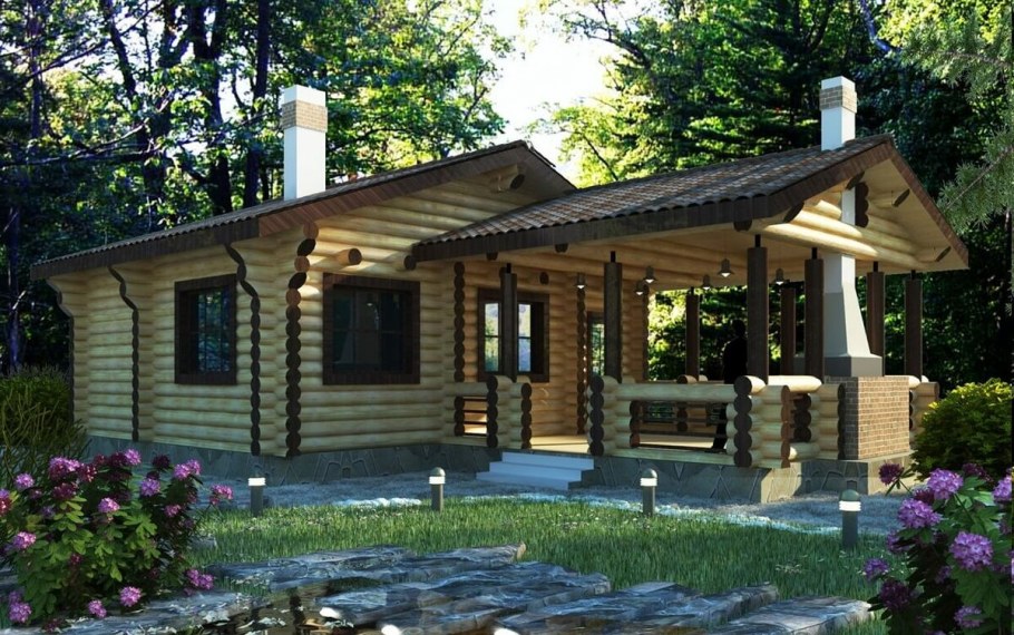 Баня из ОЦБ С зоной барбекю