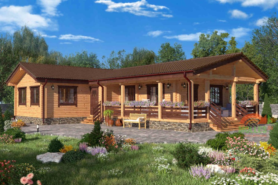 Кирпичная баня с террасой