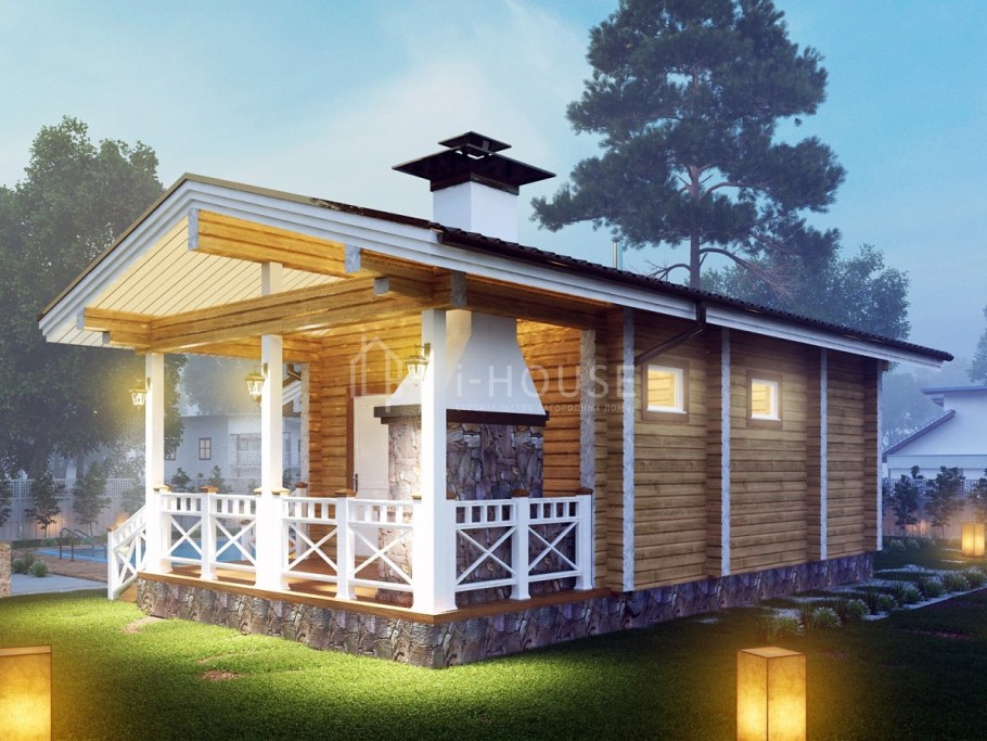 Баня с беседкой из кирпича