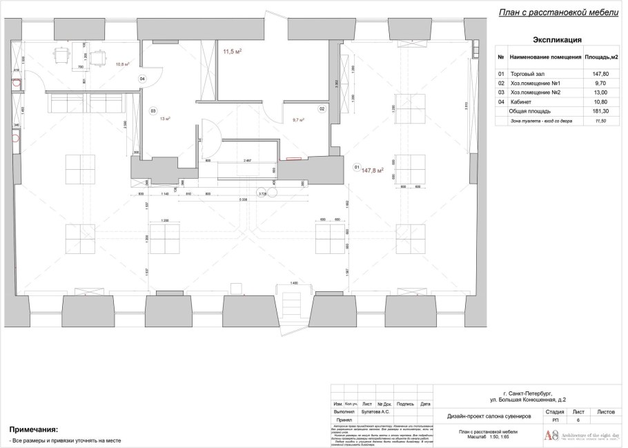 Расстановка офисной мебели (чертеж)