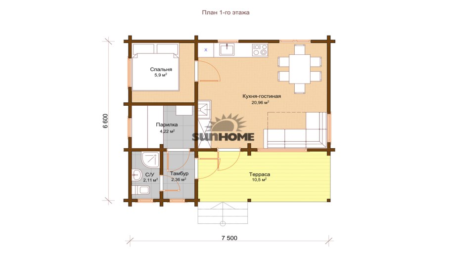 Проект 6 на 7 одноэтажный дом-баня